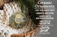 Ceramic ornaments, featuring a scenic image of Penwood State Park, Connecticut, hanging from a wicker basket.