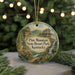 A round ornament featuring a scenic image of Pine Mountain State Resort Park, Kentucky, with a waterfall and a building in the background.