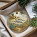 A decorative ornament with a scenic image of Pio Pico State Historic Park, California, hanging from a string.