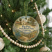 A round ornament hanging on a Christmas tree, featuring a scenic illustration of Pio Pico State Historic Park, California.