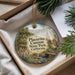 A decorative ornament with a scenic image of Placerita Canyon State Park, California, hanging from a string.