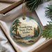 A decorative ornament with a scenic landscape of Ponderosa State Park, Idaho, featuring pine trees, a cabin, and a lake.