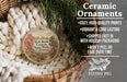 Ceramic ornaments, featuring a scenic image of Red Rock Canyon State Park, California, hanging from a wicker basket.