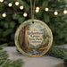 A round ornament with a scenic image of a forest and a stream, featuring the text "Richardson Grove State Park, California".