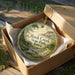 A round ornament in a box, featuring a scenic landscape of Rock Creek State Park in Iowa.