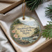 A round ornament with a scenic image of Shackford Head State Park, Maine, hanging from a string.