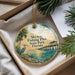 A round ornament with a painting of a pier and palm trees, along with the text "Skyway Fishing Pier State Park, Florida".