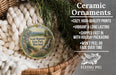 Ceramic ornaments, featuring a detailed landscape scene, are displayed in a woven basket.