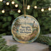 A circular ornament with a scenic image of Straits State Park, Michigan, featuring a lighthouse, bridge, and surrounding landscape.