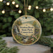 A round ornament with a scenic image of Stratton Brook State Park, Connecticut, featuring a waterfall and pine trees.