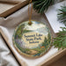 A decorative ornament with a scenic landscape of Summit Lake State Park, Indiana, featuring a deer, pine trees, and a lake.