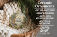 Ceramic ornaments, featuring a scenic image of Van River State Park, Michigan, hanging in a woven basket.