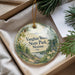 A decorative ornament with the text "Vaughan Woods State Park, Maine" is displayed in a box, surrounded by pine branches and greenery.