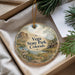 A decorative ornament with a scenic landscape of a mountain, river, and cabin, featuring the text "Vega State Park, Colorado" on it.