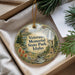 A decorative ornament with a scenic landscape of state park, Idaho, featuring a mountain, river, and pine trees.