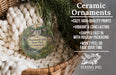 Ceramic ornaments, featuring a scenic image of Wadsworth Falls State Park, Connecticut, hanging from a wicker basket.