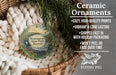 Ceramic ornaments, featuring a Waiopanana State Park, Hawaii ornament hanging from a wicker basket.