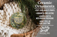 Ceramic ornaments, specifically a ceramic ornament with a design of Warren Woods State Park, Michigan, hanging from a wicker basket.
