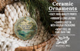 Ceramic ornaments, specifically a ceramic ornament with a tropical scene, are displayed in a basket.