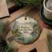 A decorative ornament featuring a scenic landscape of Winchester Lake State Park, Idaho, with a boat on the lake and mountains in the background.