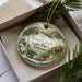 A decorative ornament in a box, featuring a scenic landscape with a river and mountains, with the text "Wind Creek State Park, Alabama" prominently displayed.