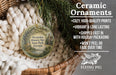 Ceramic ornaments, featuring a round ornament with a scenic image of Wormsloe Historic Site in Georgia, hanging from a wicker basket.