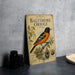 a vintage-style book cover for "American Orioles" by Baltimore Oriole, with a detailed illustration of a Baltimore Oriole perched on a branch.