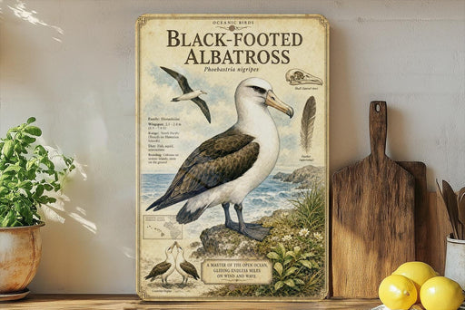 a picture of a black - footed albatross on a shelf