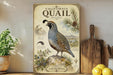 a vintage-style poster of a California quail, a bird native to California, displayed on a wall. The poster includes illustrations and text that provide information about the California quail, such as its habitat, diet, and behavior.