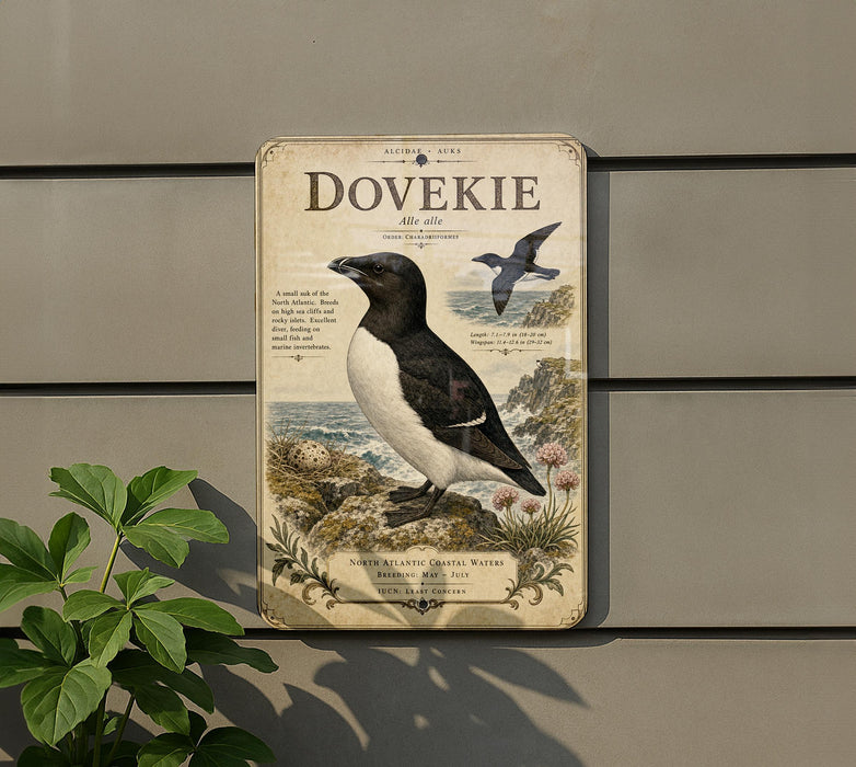 a metal plaque with a detailed illustration of a dove, mounted on a wall.