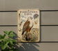 a vintage-style sign with illustrations and text about the Ferruginous Hawk, a bird of prey.