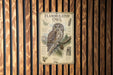 a poster of a flamingo owl mounted on a wooden wall.