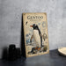 a vintage-style poster of a penguin, with a detailed illustration of the penguin and its natural habitat.