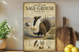 a poster of a Greater Sage-Grouse, a species of bird, displayed on a wall.