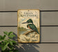 A vintage-style metal sign featuring an illustration of a kingfisher bird, with text that reads "Green Kingfisher" and "Kingfisher Natural History".
