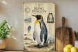 a poster or illustration of a King Penguin, accompanied by various texts and illustrations related to the species.