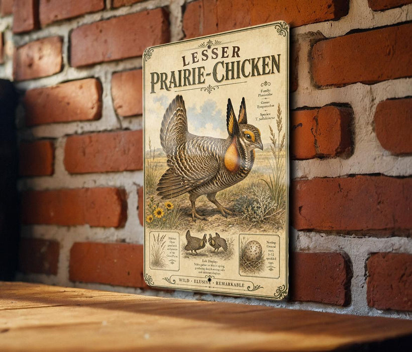 a vintage-style illustration of a prairie chicken on a brick wall.