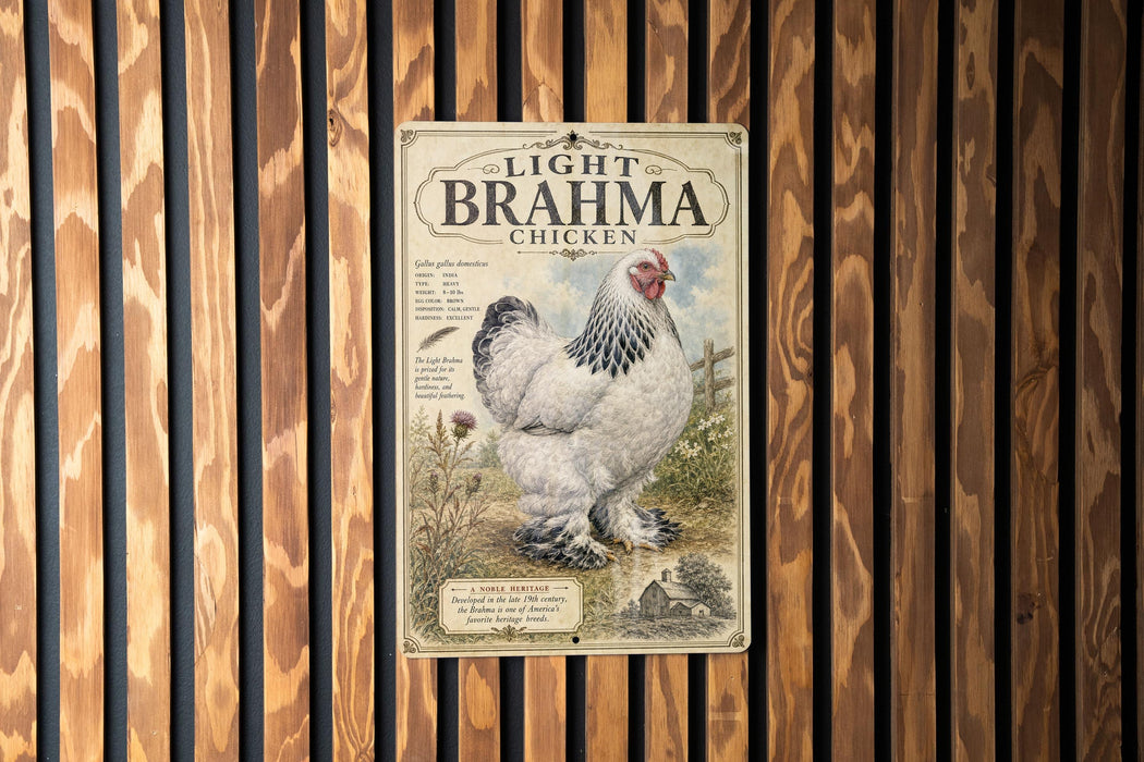 a vintage advertisement for Brahma chicken, which is a breed of chicken known for its distinctive appearance and characteristics.