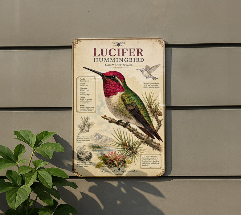 a detailed illustration of a hummingbird, with various text elements providing information about the bird.