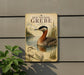 a vintage-style book cover for "Red-Necked Grebe" with a detailed illustration of a red-necked grebe swimming in a body of water.