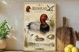 a vintage-style illustration of a Redhead duck, accompanied by text and illustrations of the duck in various poses and environments.