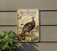 A vintage-style metal sign featuring a detailed illustration of a wild turkey, with text describing the Rio Grande Wild Turkey as a unique subspecies.