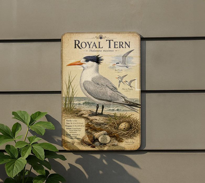 a decorative sign with a picture of a seagull, mounted on a wall.
