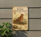 A vintage-style field guide to American birds, specifically focusing on the "Ruddy Ground Dove", is displayed on a wall next to a plant.
