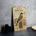 a vintage-style poster of a bird, specifically a sparrow, perched on a wooden post. The poster has a decorative border and includes text and illustrations related to the bird.