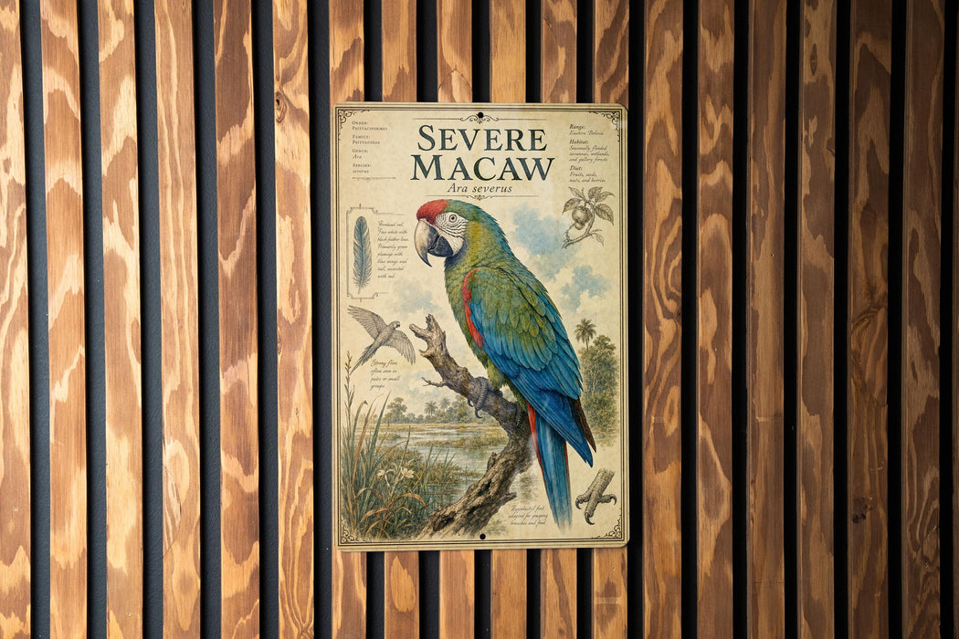 a colorful parrot, specifically a macaw, perched on a branch.