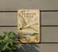 A vintage-style metal sign with a picture of a swan in flight, mounted on a wall.
