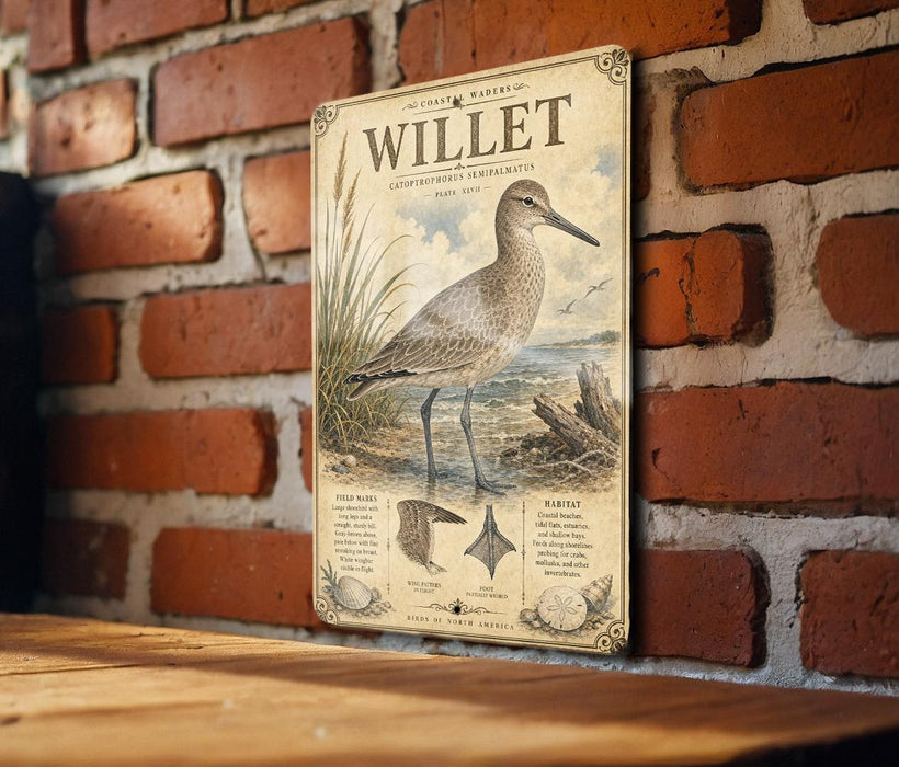 A vintage-style illustration of a bird, likely a stork, standing on a brick wall. The illustration includes text and various bird features, such as a long beak and a large head.
