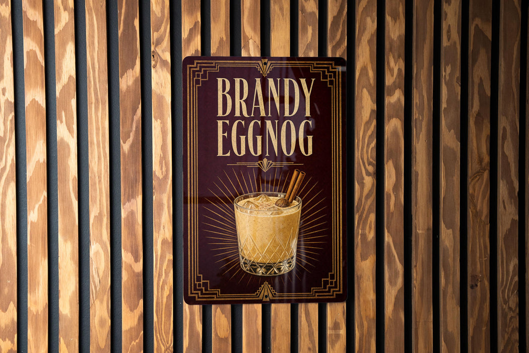 A sign for "Bandy Eggnog" is displayed on a wooden wall.