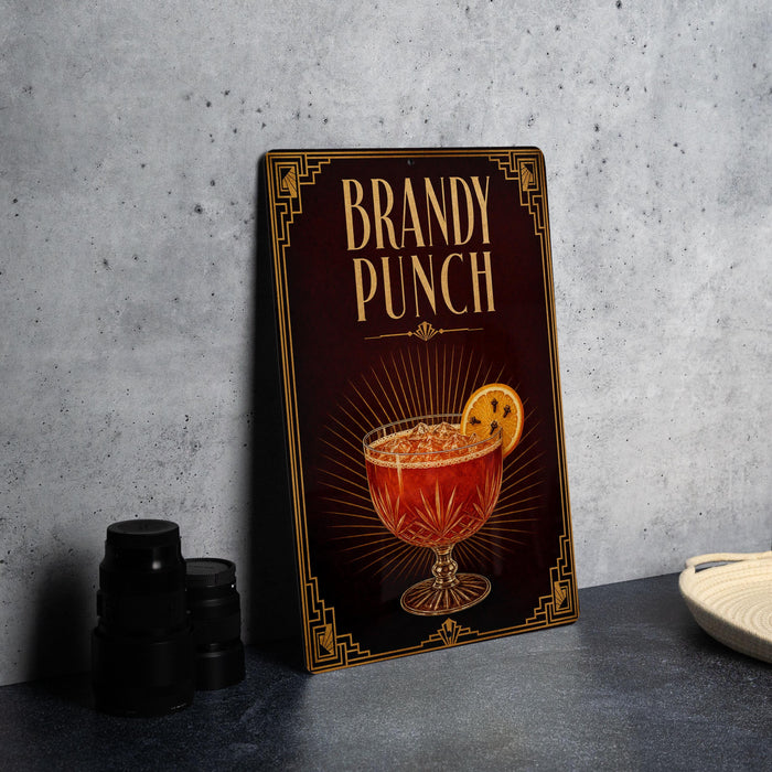 A framed advertisement for "Bandy Punch" featuring an illustration of a cocktail glass with a slice of lemon.